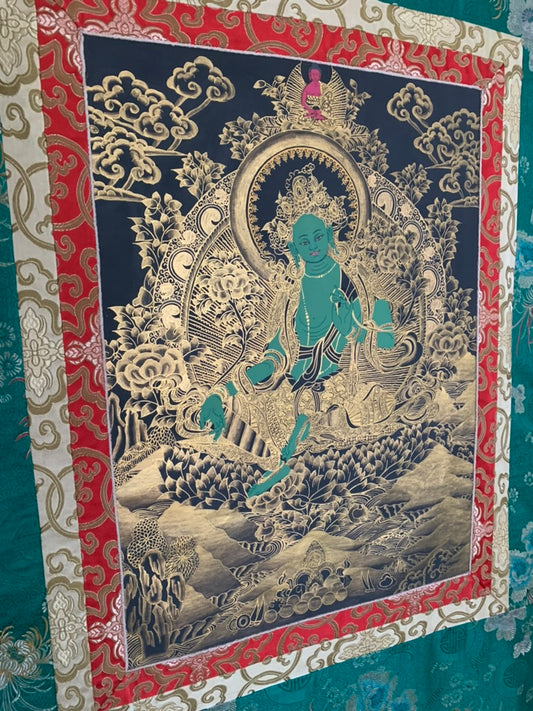 Green Tara Golden Aura Thangka